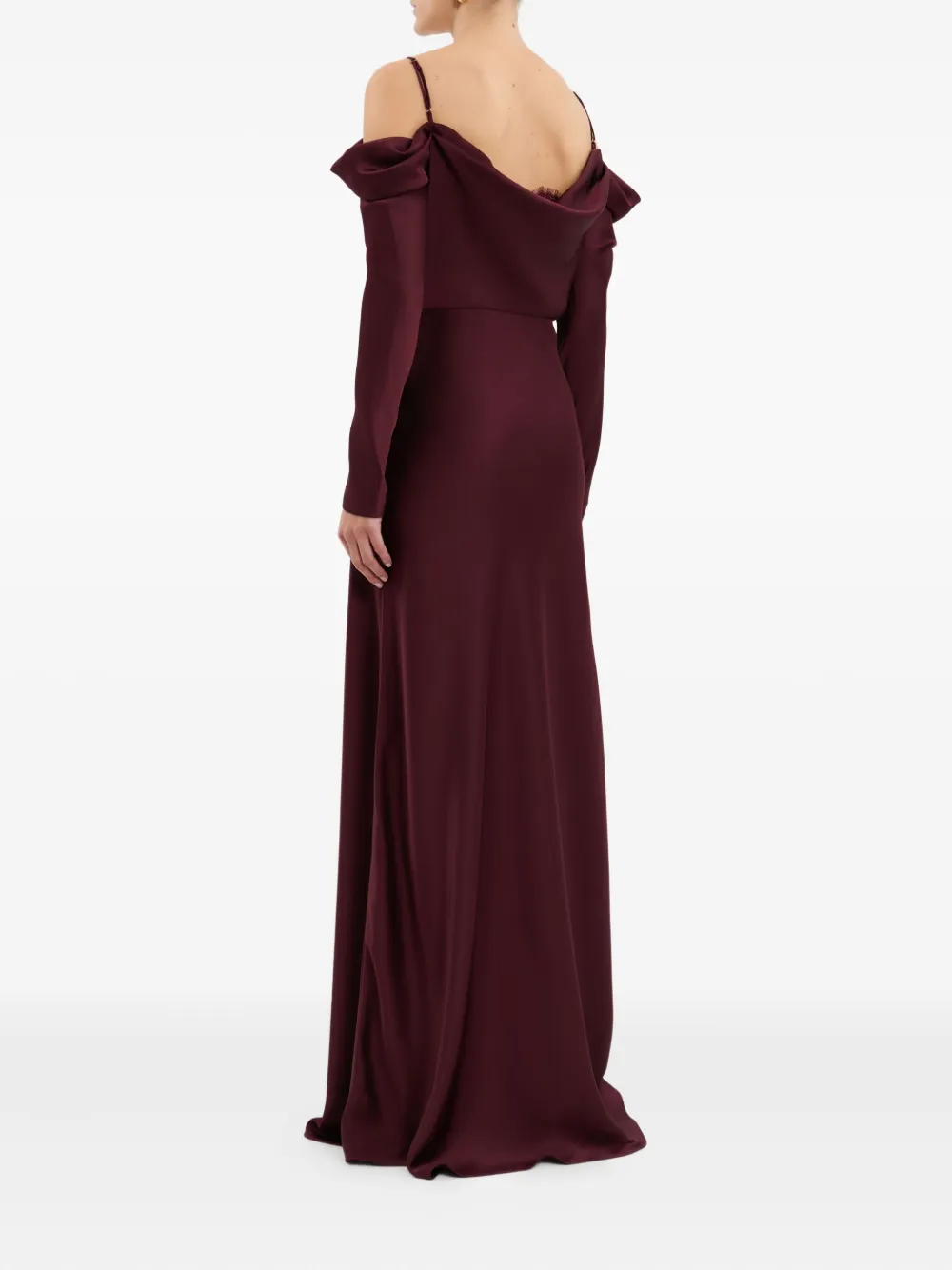 Rebecca Vallance Avalon Lace-trimmed Cowl-neck Gown In Burgundy