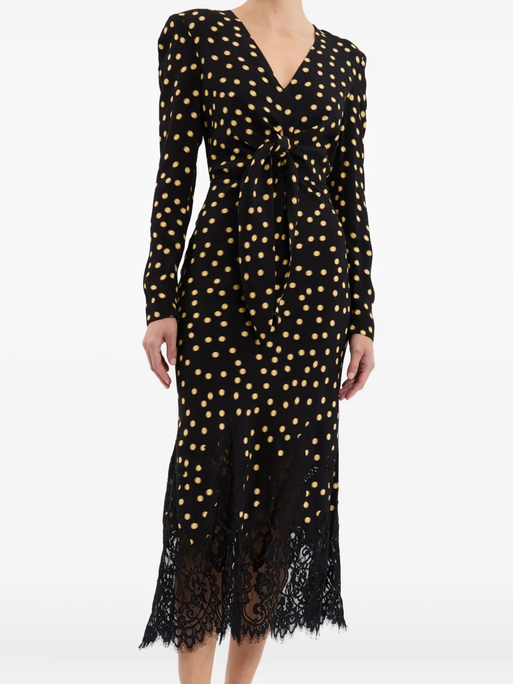 Rebecca Vallance Millie polka-dot lace-trimmed midi dress Zwart