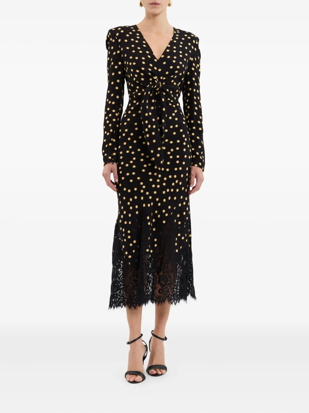 Rebecca Vallance Millie polka-dot lace-trimmed midi dress Zwart
