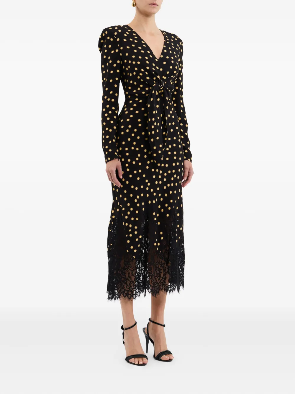 Rebecca Vallance Millie polka-dot lace-trimmed midi dress Zwart