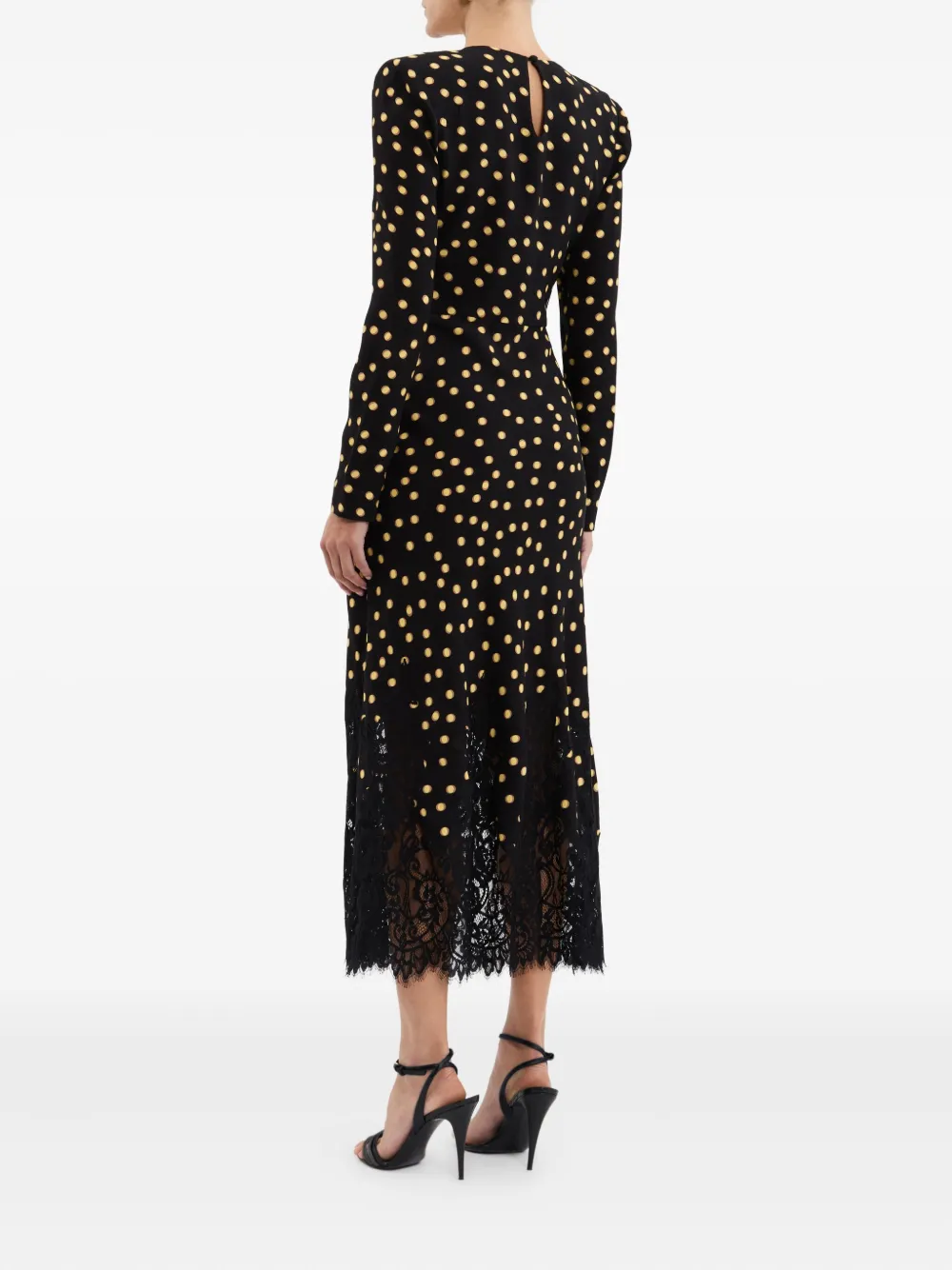 Rebecca Vallance Millie polka-dot lace-trimmed midi dress Zwart