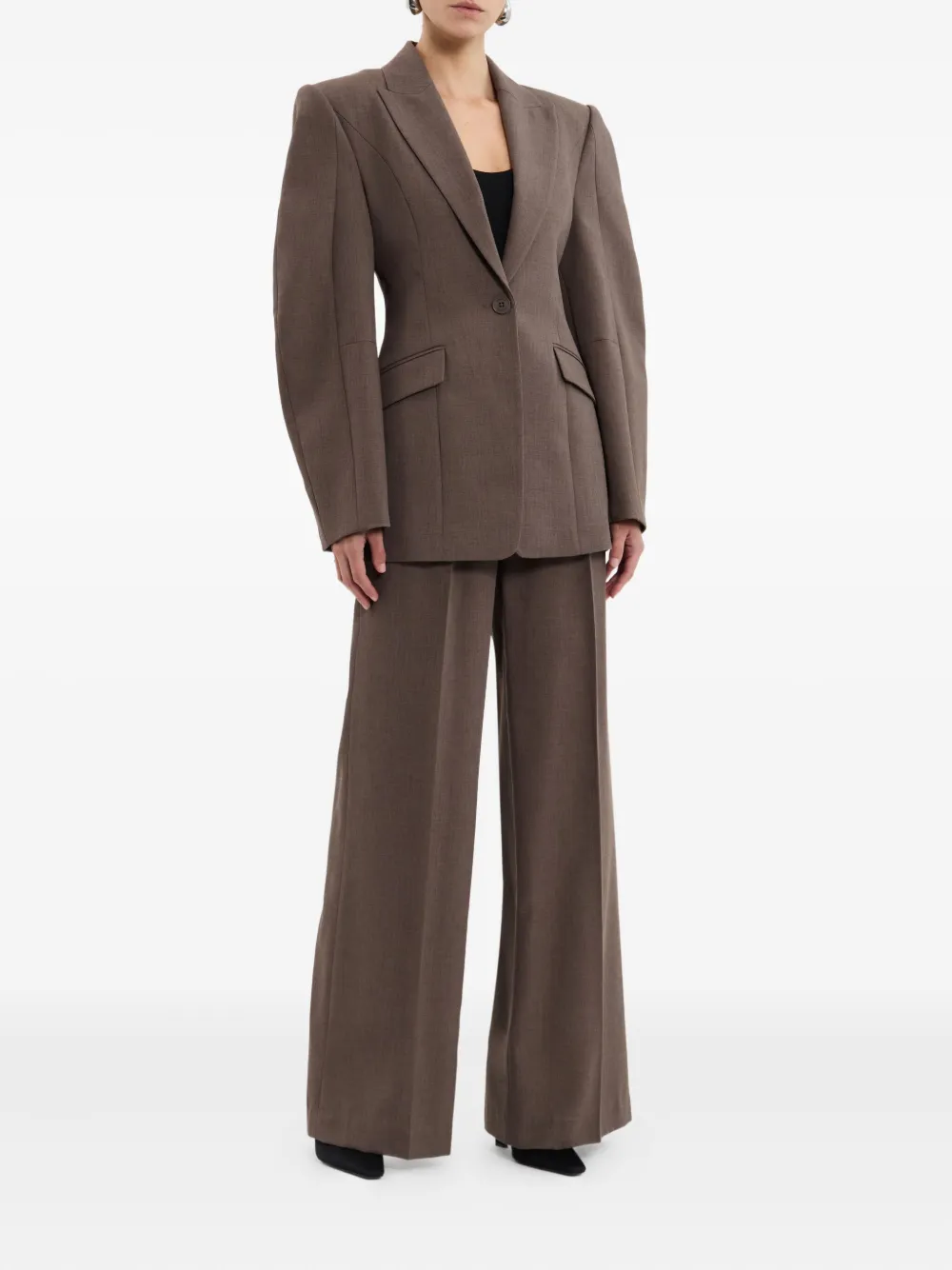 Rebecca Vallance Noah blazer met ballonmouwen en enkele rij knopen Bruin