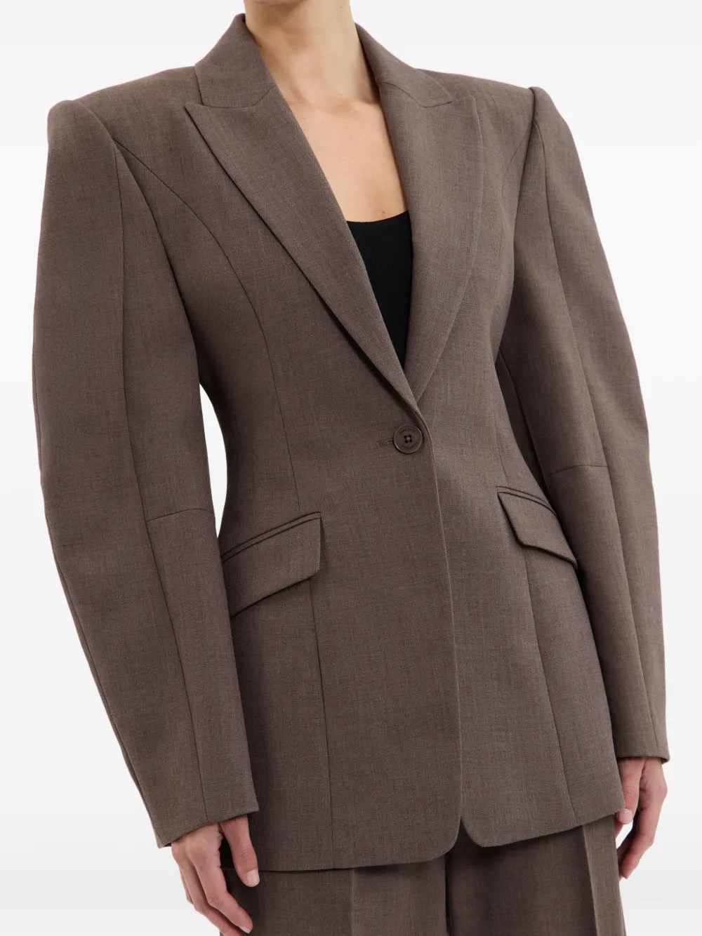 Rebecca Vallance Noah blazer met ballonmouwen en enkele rij knopen Bruin