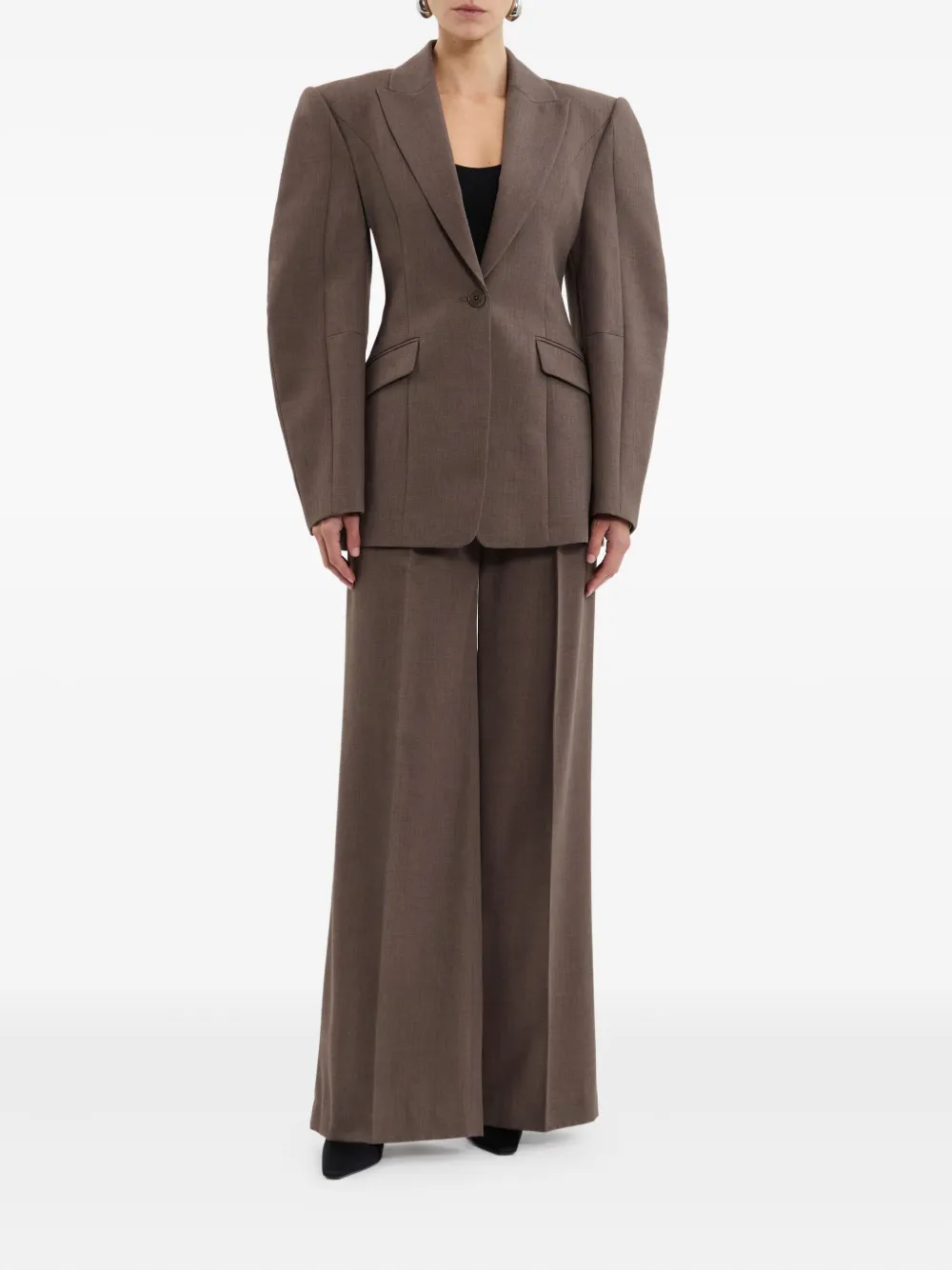 Rebecca Vallance Noah blazer met ballonmouwen en enkele rij knopen Bruin