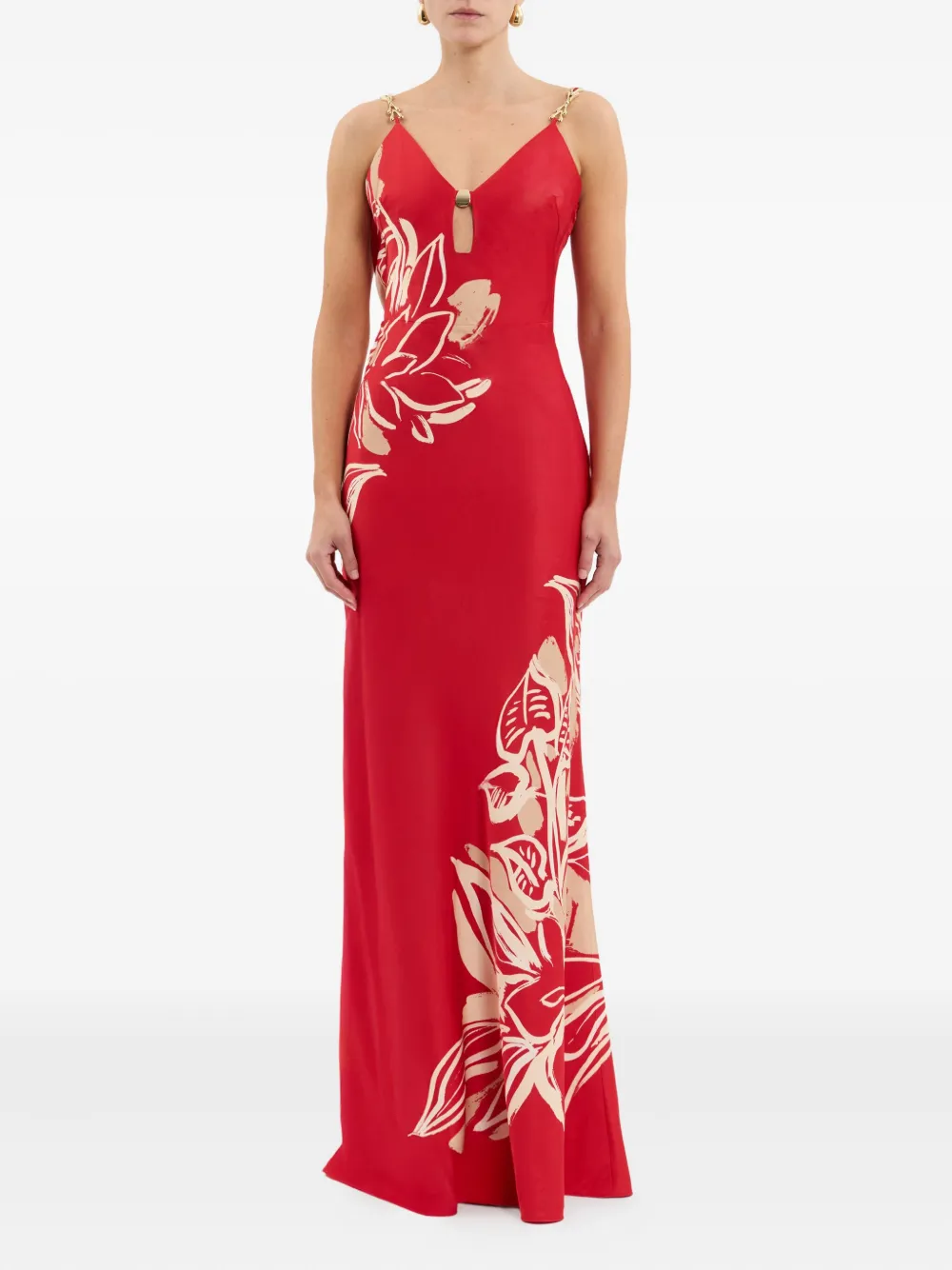 Rebecca Vallance Tallara maxi-jurk verfraaid met bloemen en ketting - Rood