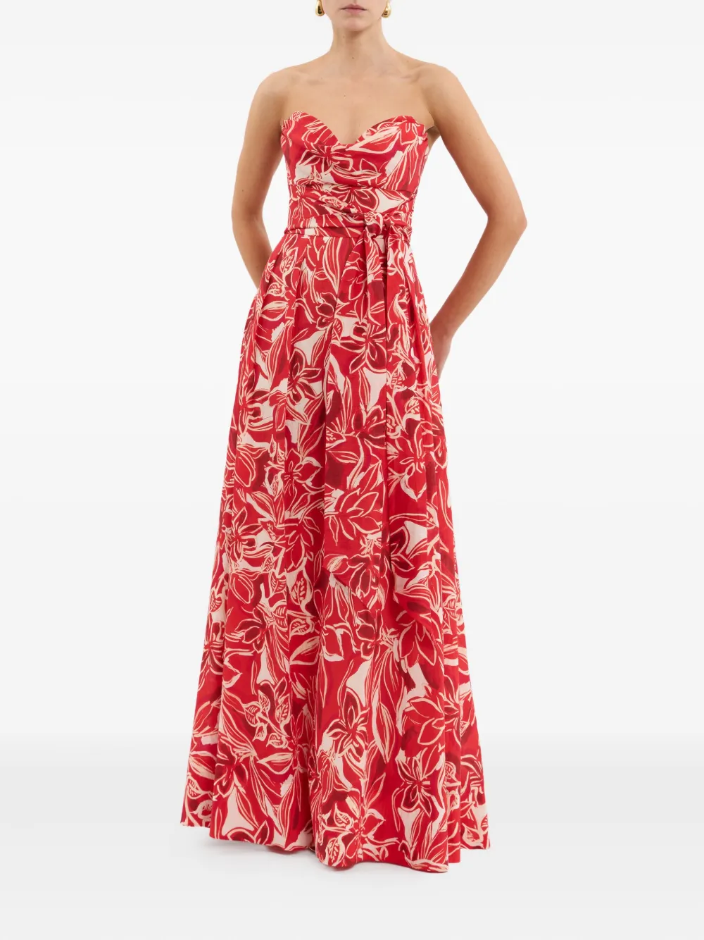 Rebecca Vallance Strapless maxi-jurk met bloemenprint - Rood