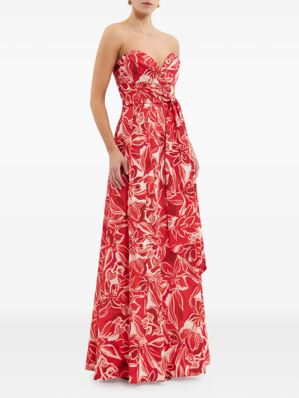 Rebecca Vallance Strapless maxi-jurk met bloemenprint Rood