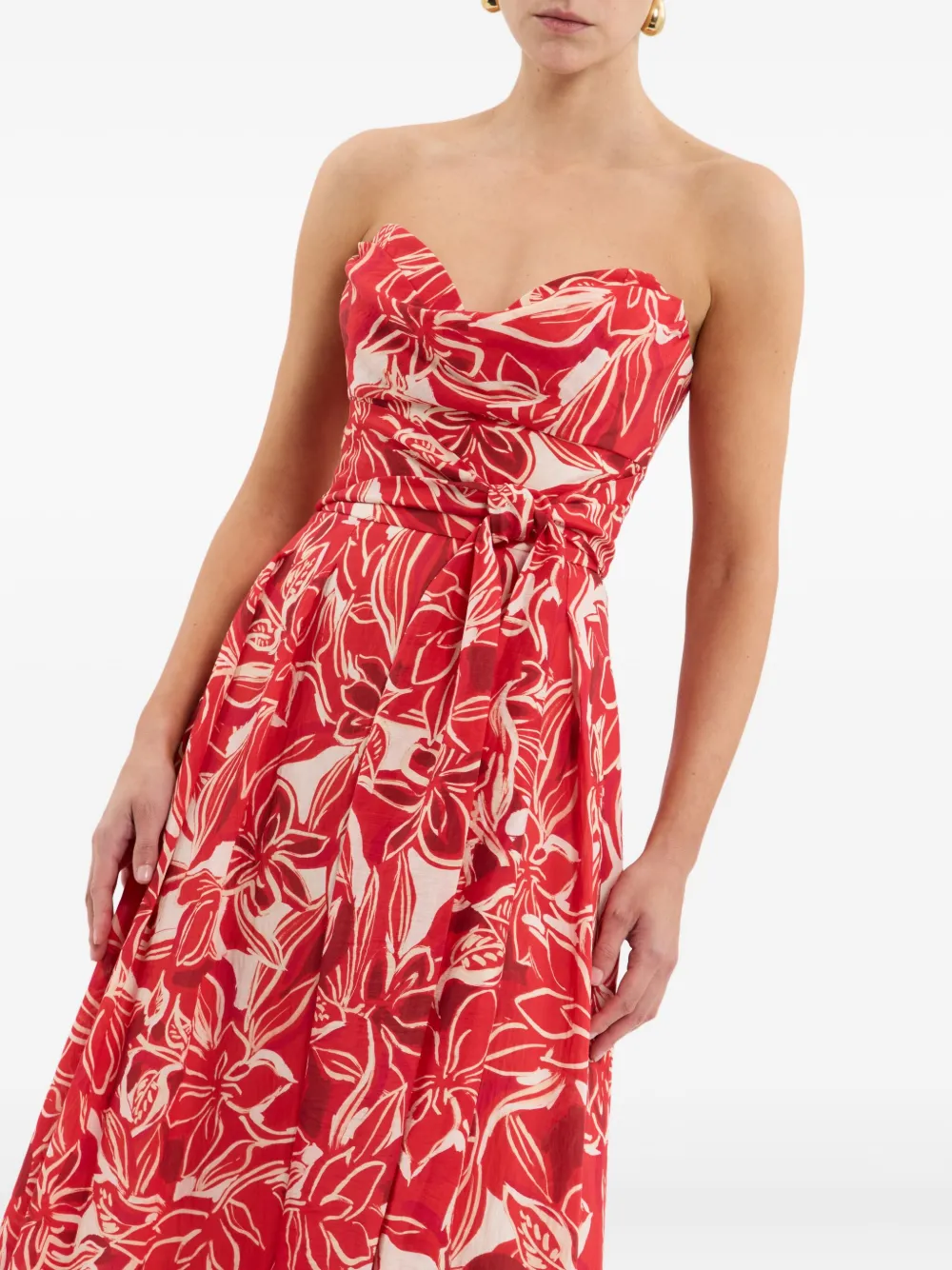 Rebecca Vallance Strapless maxi-jurk met bloemenprint Rood