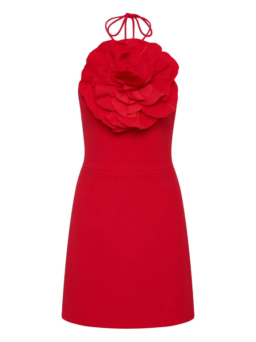 Rebecca Vallance Halterneck Rose-embellished Mini Cocktail Dress In Red