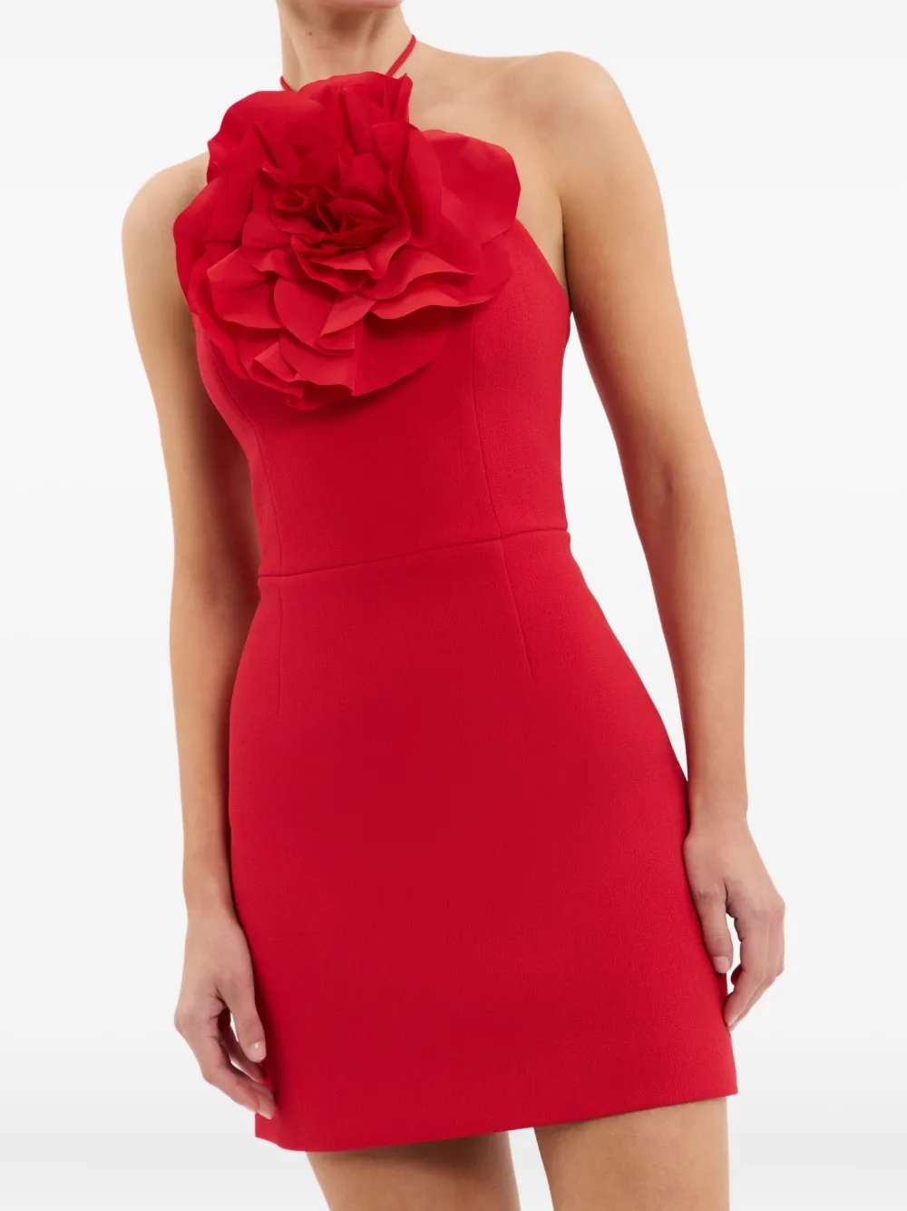 Rebecca Vallance Halterneck Rose-embellished Mini Cocktail Dress In Red