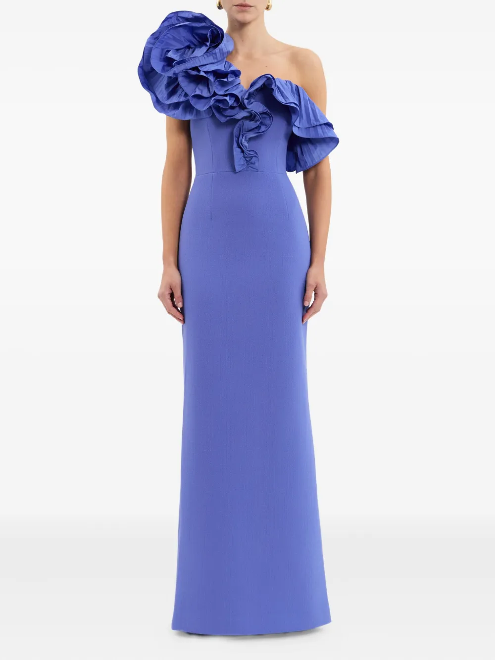 Rebecca Vallance ruffle-detail one-shoulder maxi evening dress - Blauw