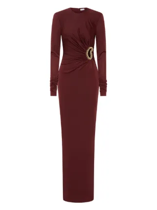 rebecca vallance long sleeve dress Mischa embellished gathered stretch-jersey gown - gray