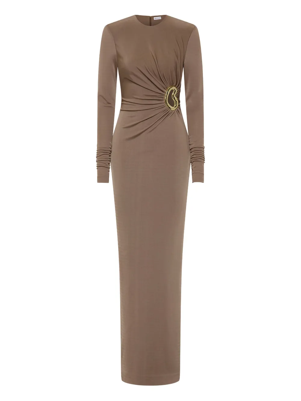 Rebecca Vallance Misha Long-sleeve Ring-detail Maxi Dress In Brown
