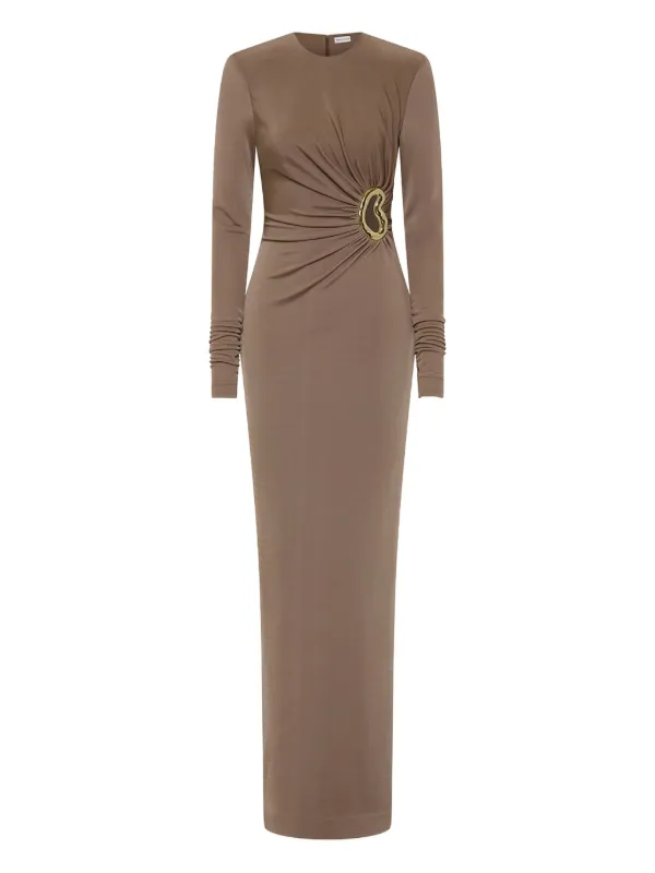 Rebecca Vallance Misha long-sleeve ring-detail Maxi Dress | Brown | FARFETCH PL Rebecca Vallance Misha long-sleeve ring-detail Maxi Dress | Brown | FARFETCH PL