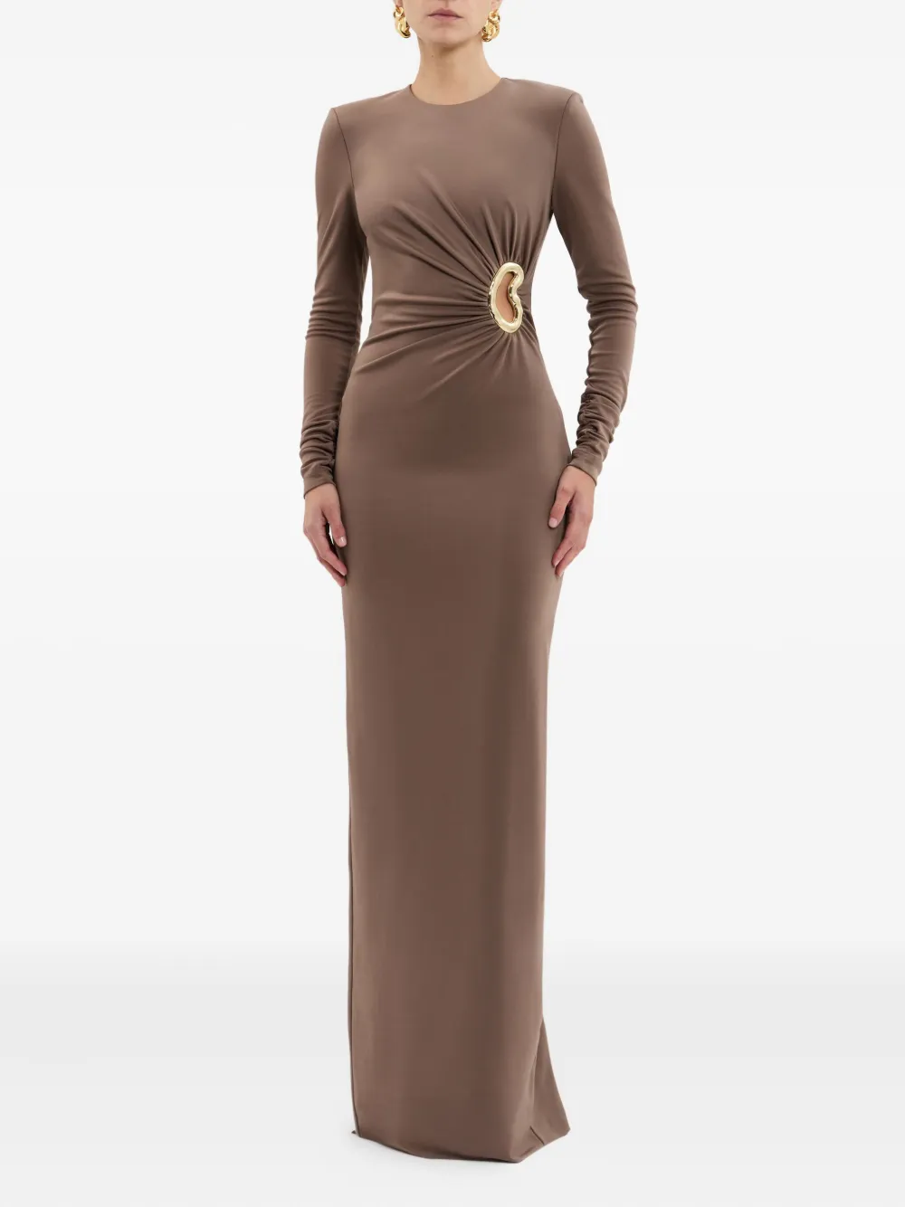 Rebecca Vallance Misha maxi-jurk met lange mouwen en ringdetail - Bruin