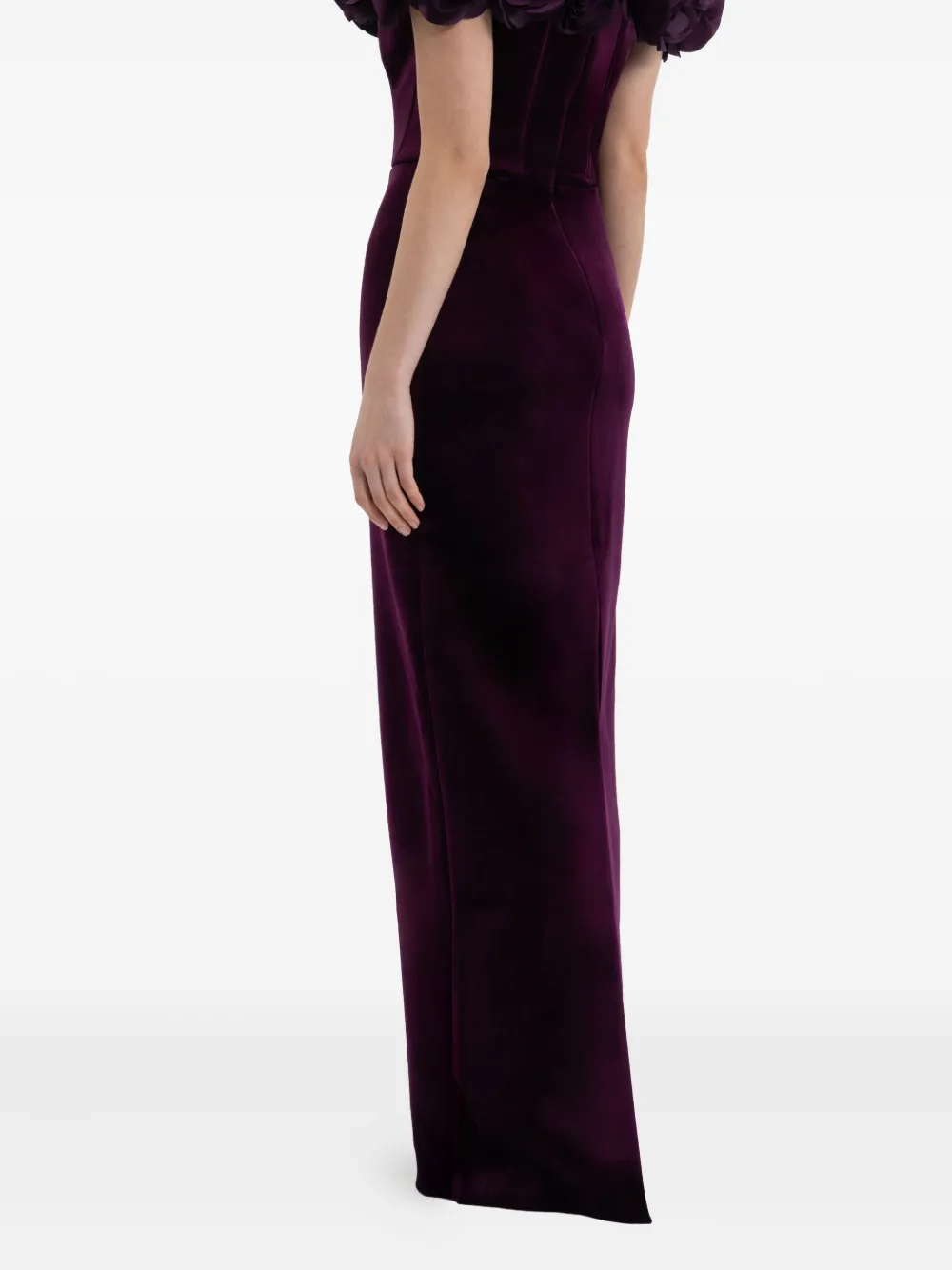 Rebecca Vallance Charles Off-shoulder Velvet Gown In Brown