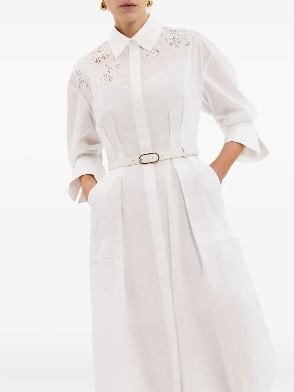 Rebecca Vallance Lace-embellished Belted Midi Dress In White