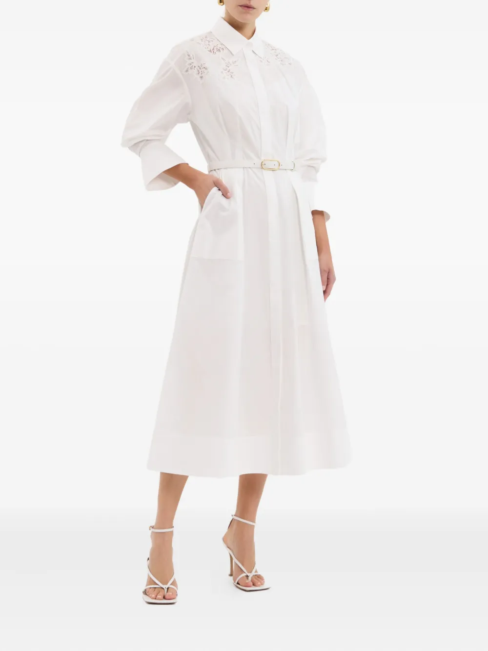 Rebecca Vallance Lace-embellished Belted Midi Dress In White
