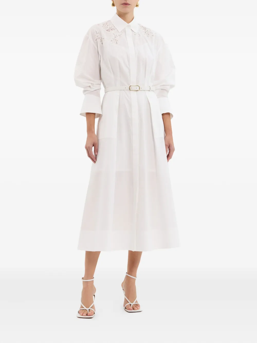 Rebecca Vallance Midi-jurk met kant en ceintuur - Wit