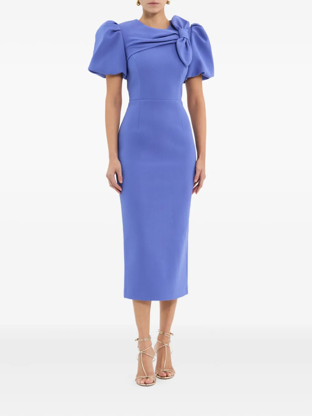 Rebecca Vallance Violetta jurk met pofmouwen en strik - Blauw