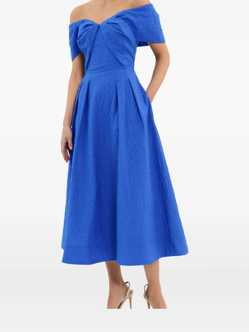 Rebecca Vallance Viola Off-shoulder Midi Dress In Blue