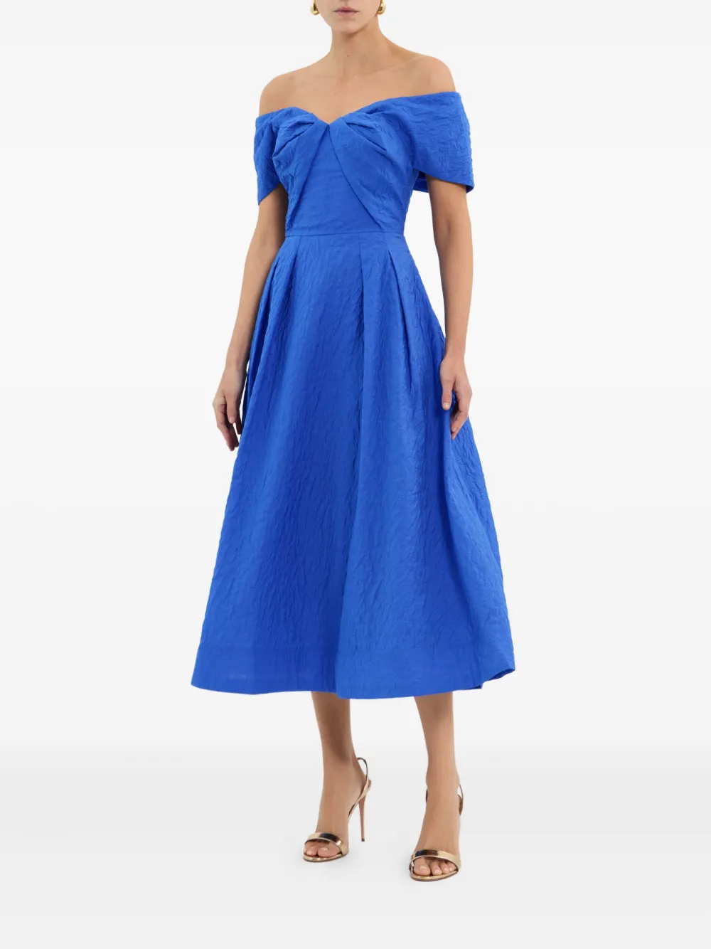 Rebecca Vallance Viola Off-shoulder Midi Dress In Blue