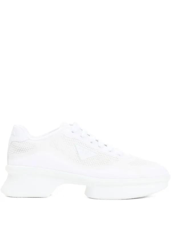 Prada Mesh-panel Lace-up Sneakers in White