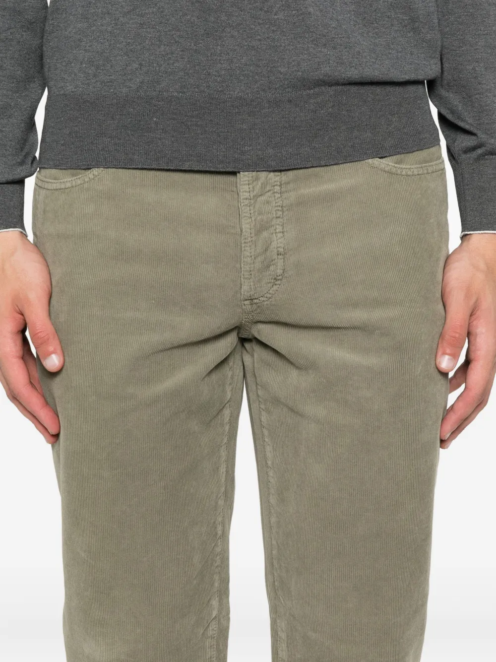 Brunello Cucinelli Ribfluwelen broek met vijf zakken Groen