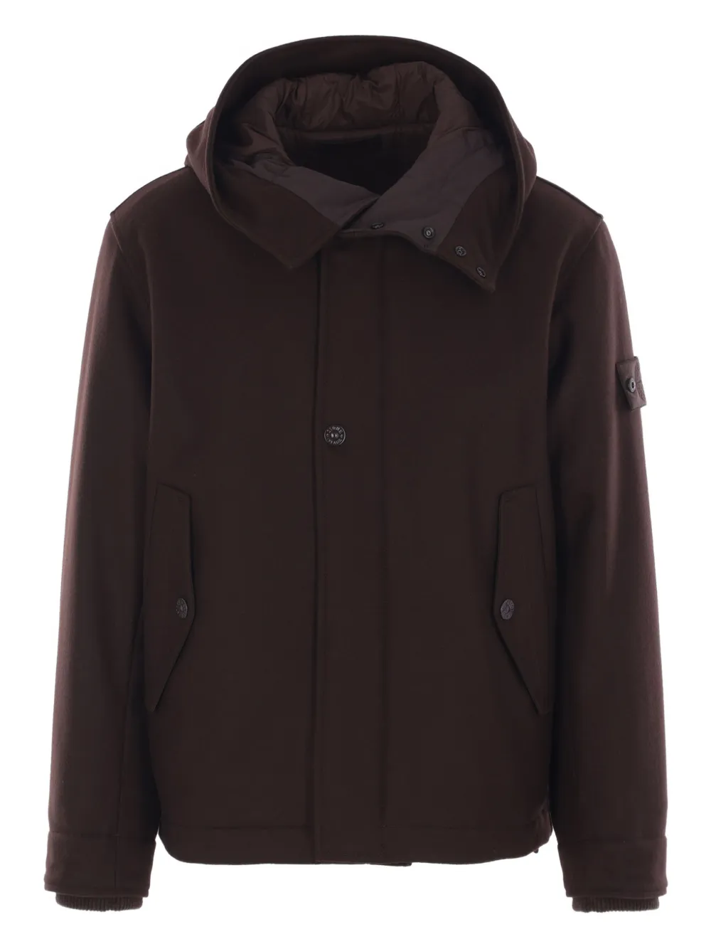 Stone Island hooded button-fastening coat | Brown | Image 1