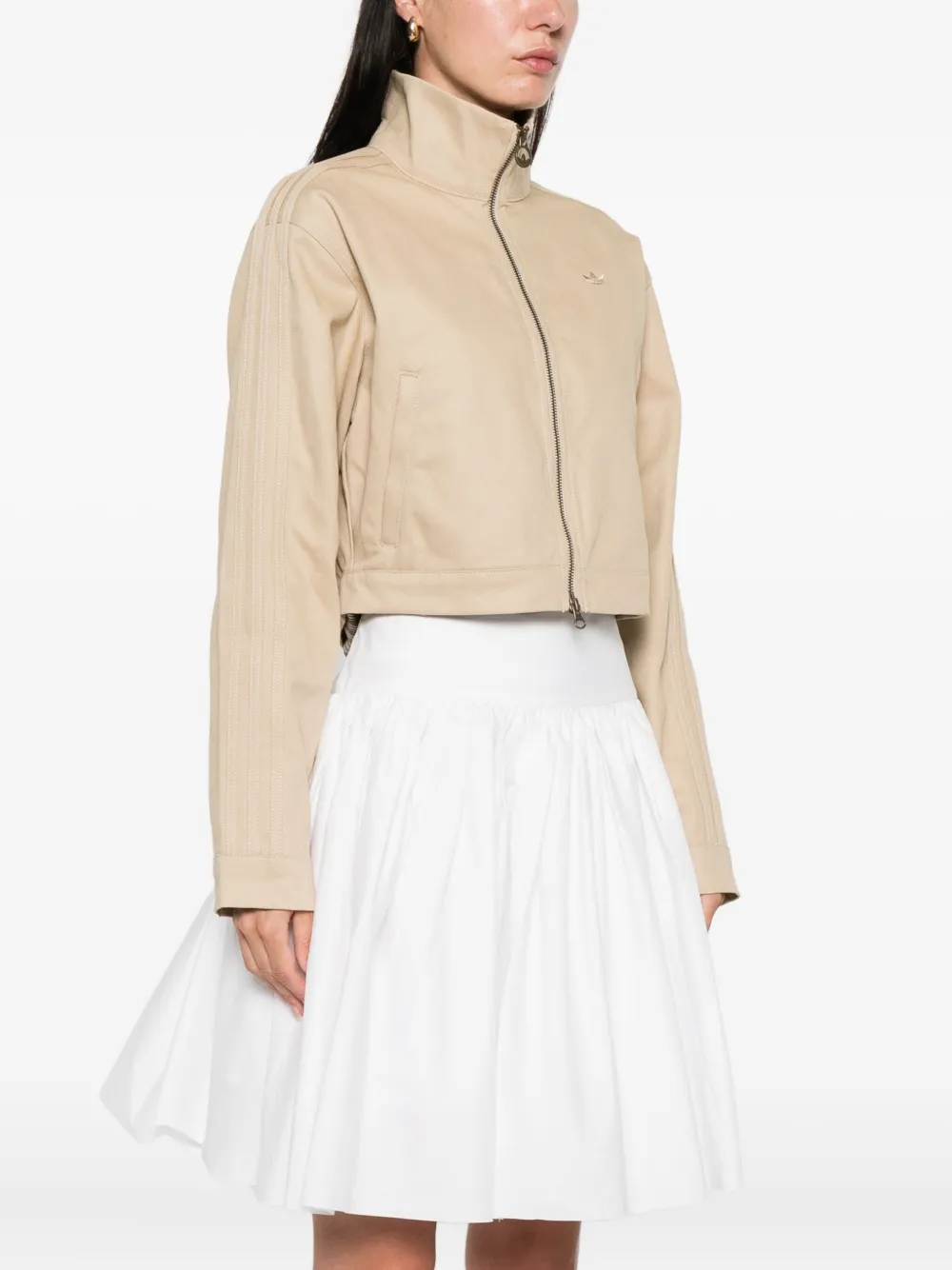 adidas Cropped jack met drie strepen en rits Beige