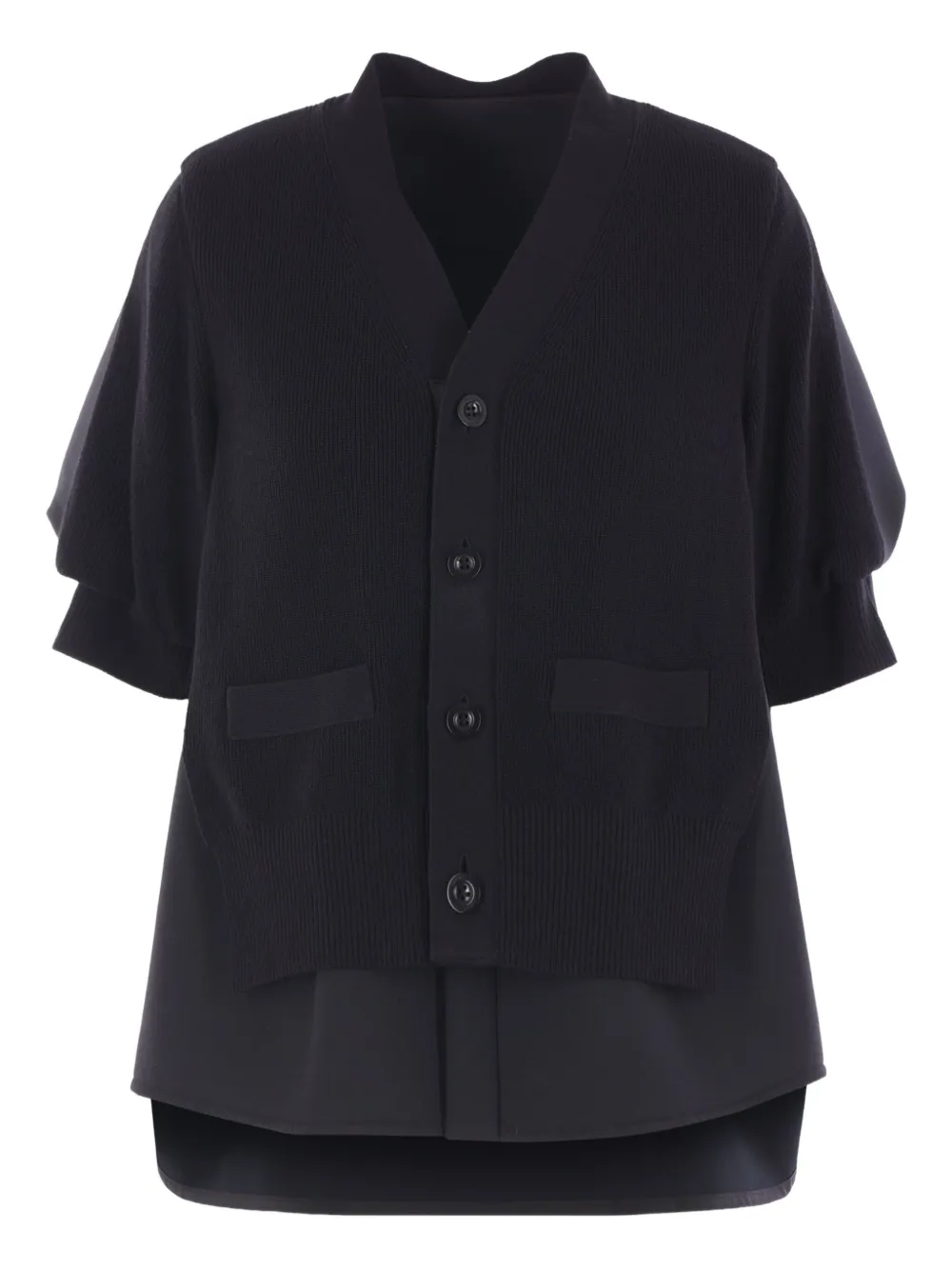Sacai Vest met geplooid vlak en korte mouwen Zwart