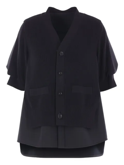 sacai cárdigan con panel plisado