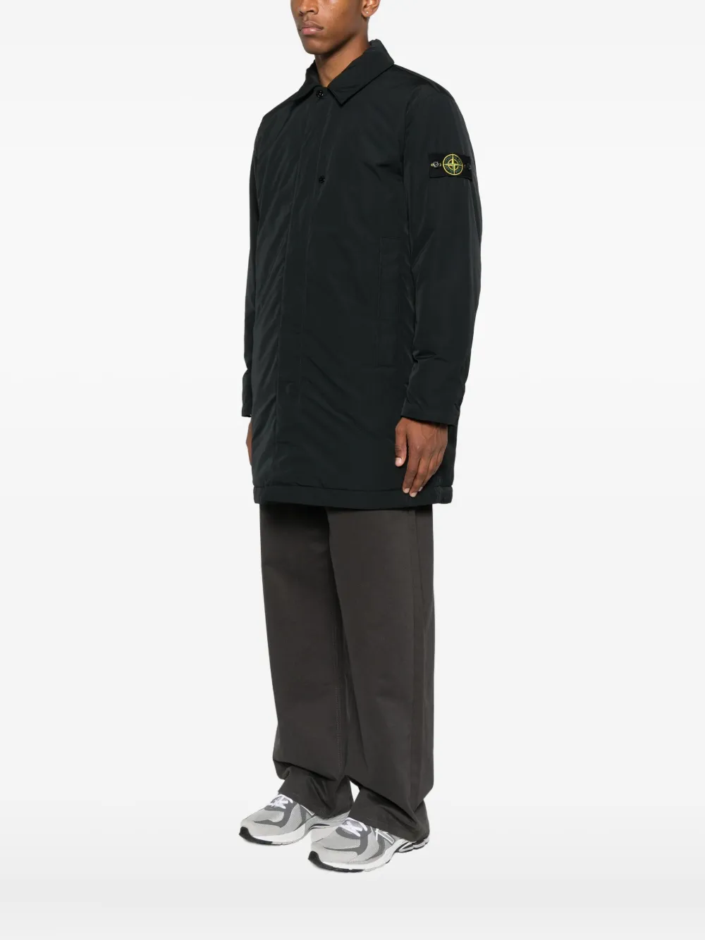 Stone Island patch-pocket recycled-polyester coat Zwart