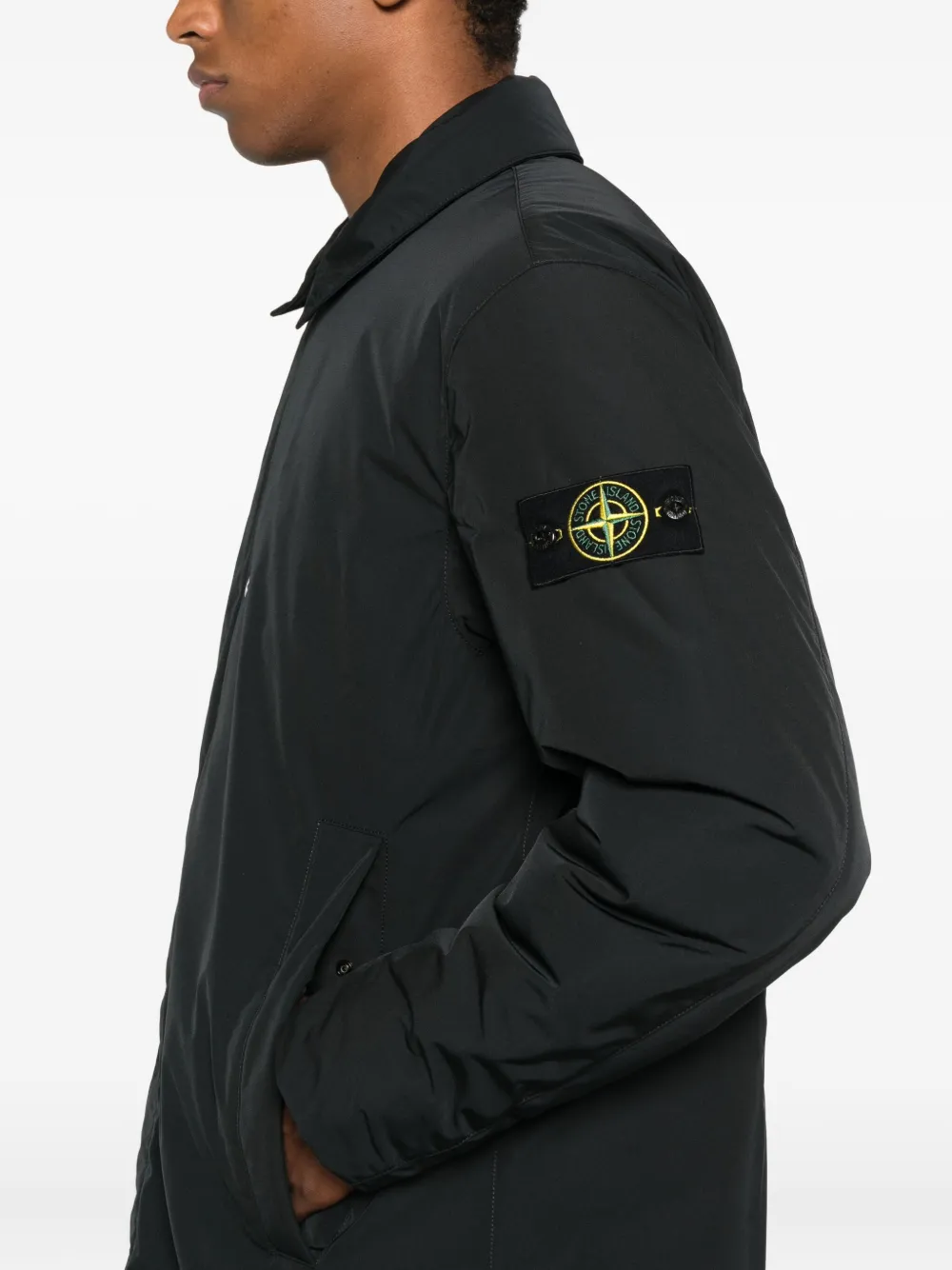 Stone Island patch-pocket recycled-polyester coat Zwart
