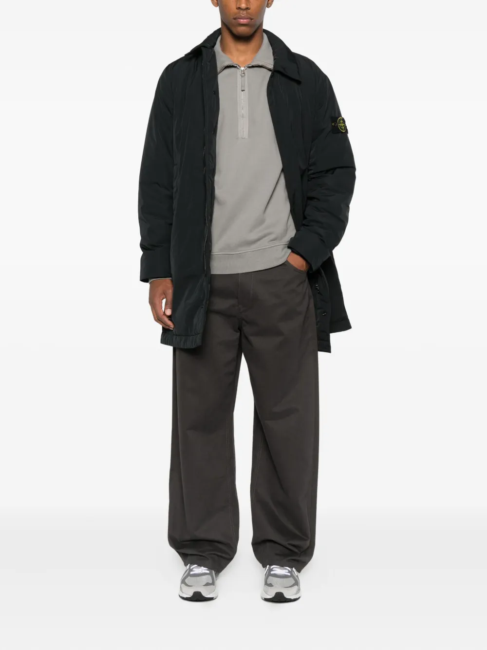 Stone Island patch-pocket recycled-polyester coat Zwart