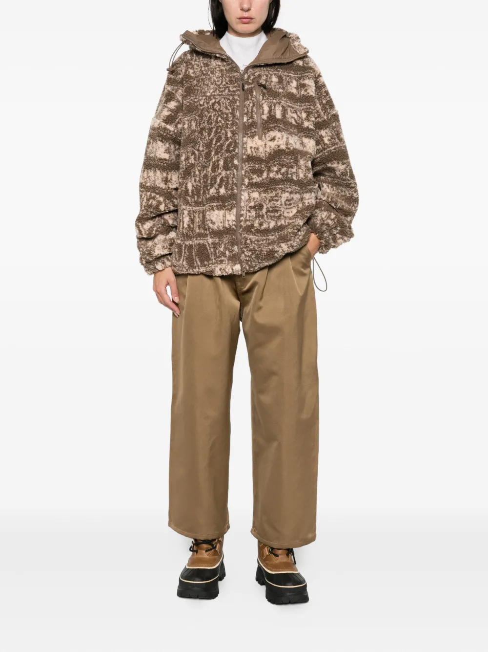 Adidas By Stella Mccartney Hooded Zip Fleece Jacket In Brown