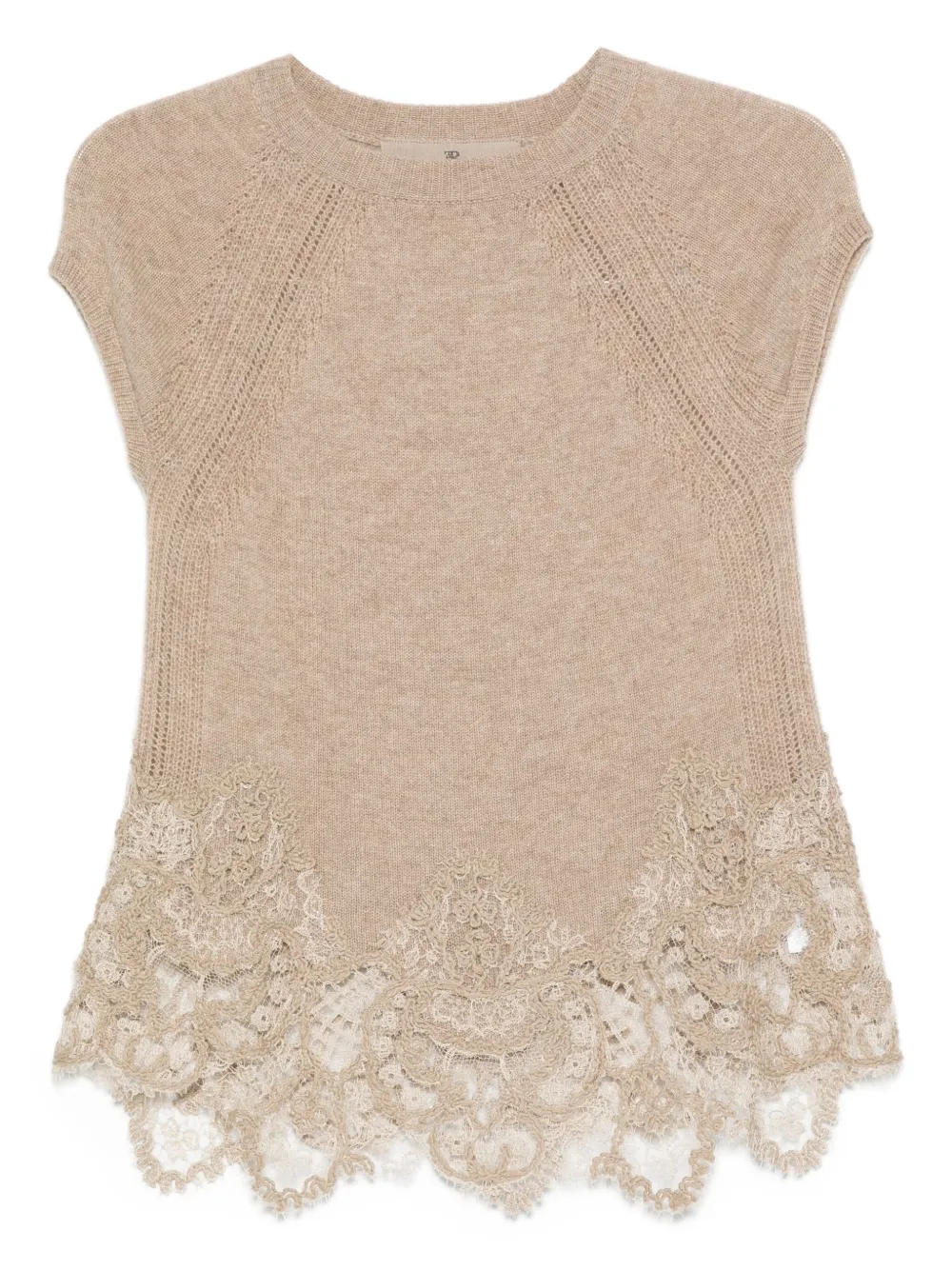 Ermanno Scervino Gebreid T-shirt met kanten afwerking Bruin