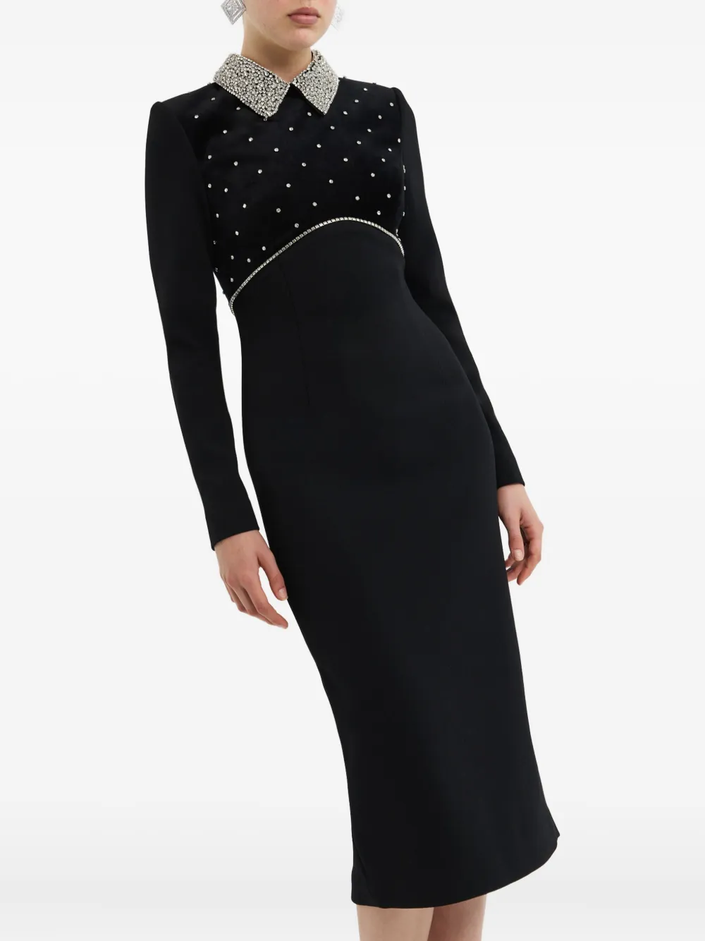 Rebecca Vallance Alistair midi-jurk met verfraaide kraag Zwart