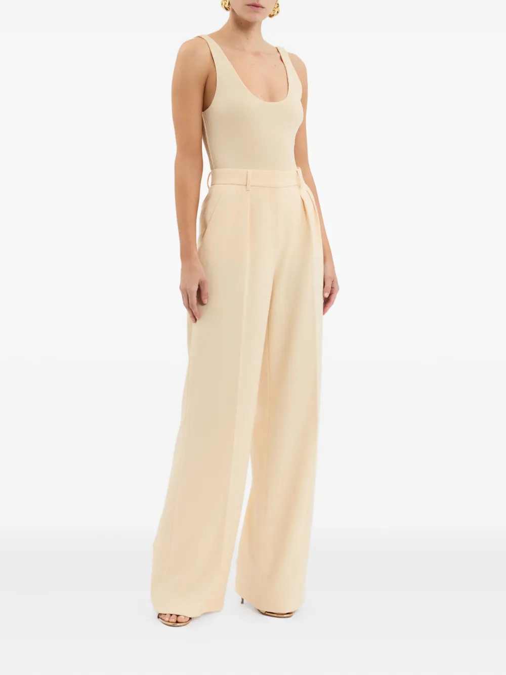 Rebecca Vallance Arial geribbelde body met diepe ronde hals Beige