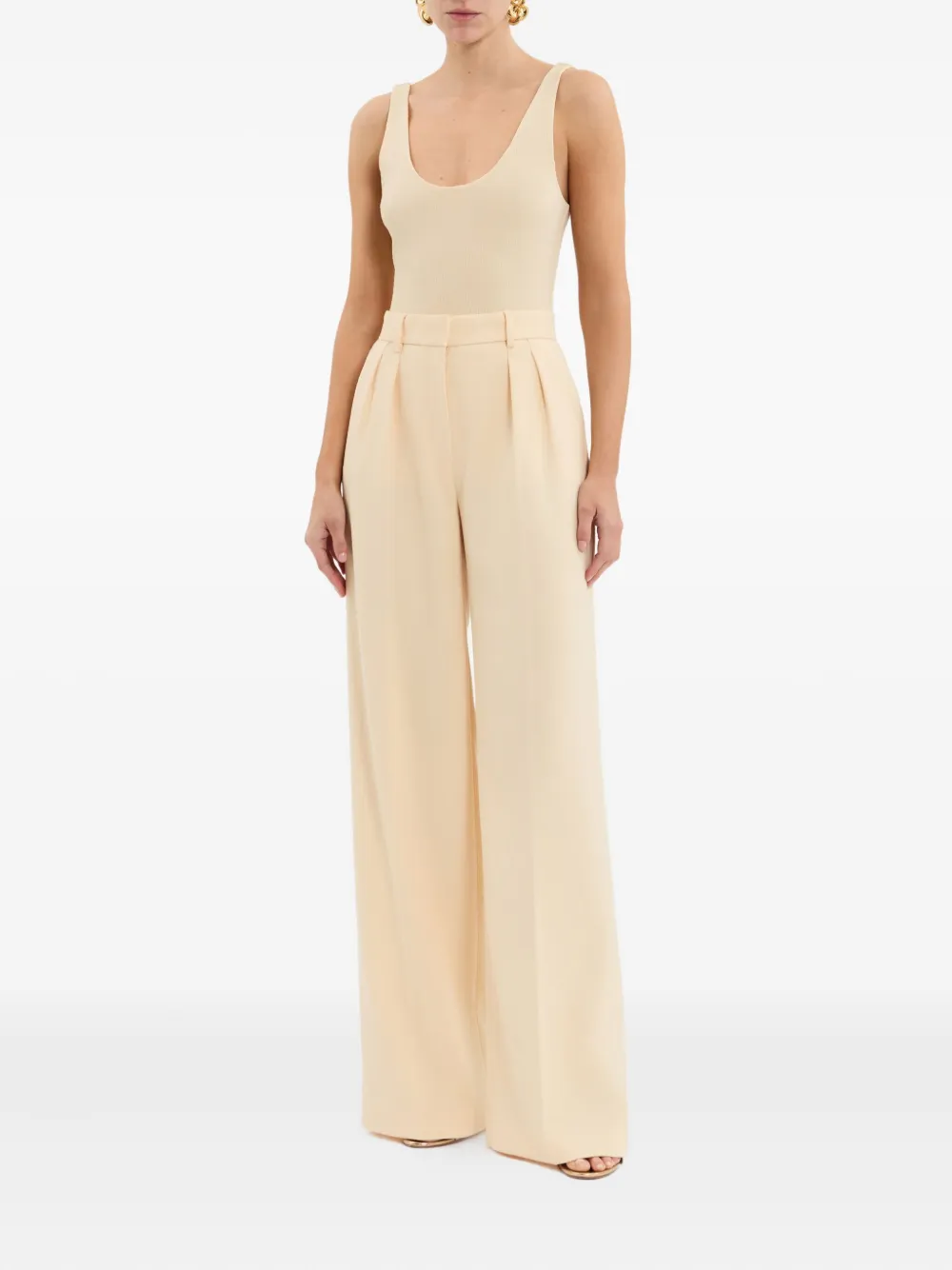 Rebecca Vallance Arial geribbelde body met diepe ronde hals - Beige