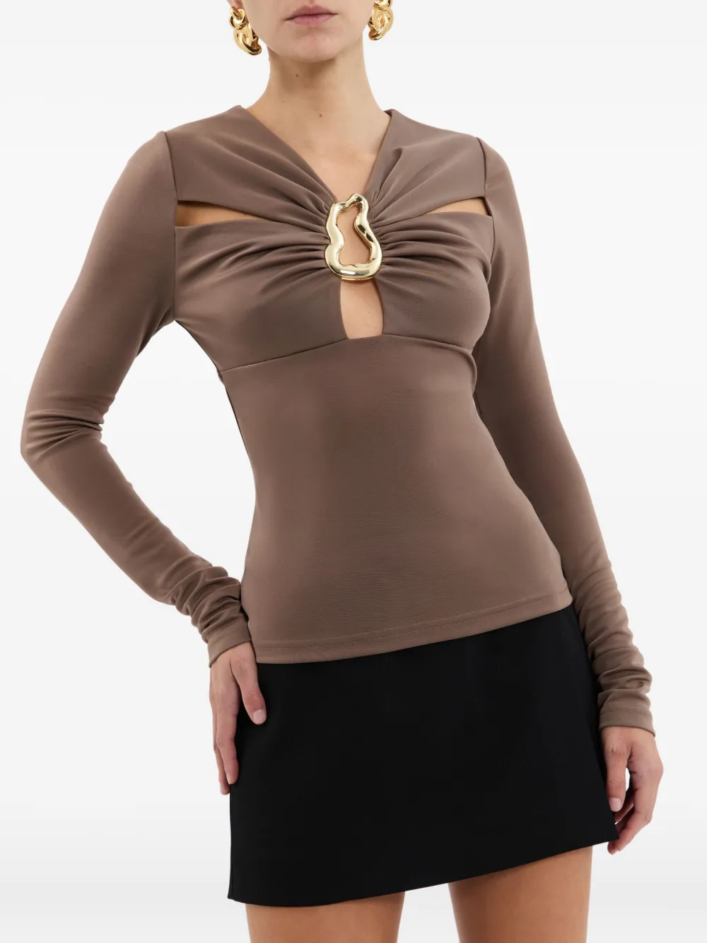 Rebecca Vallance Blouse met keyhole hals en lange mouwen Bruin
