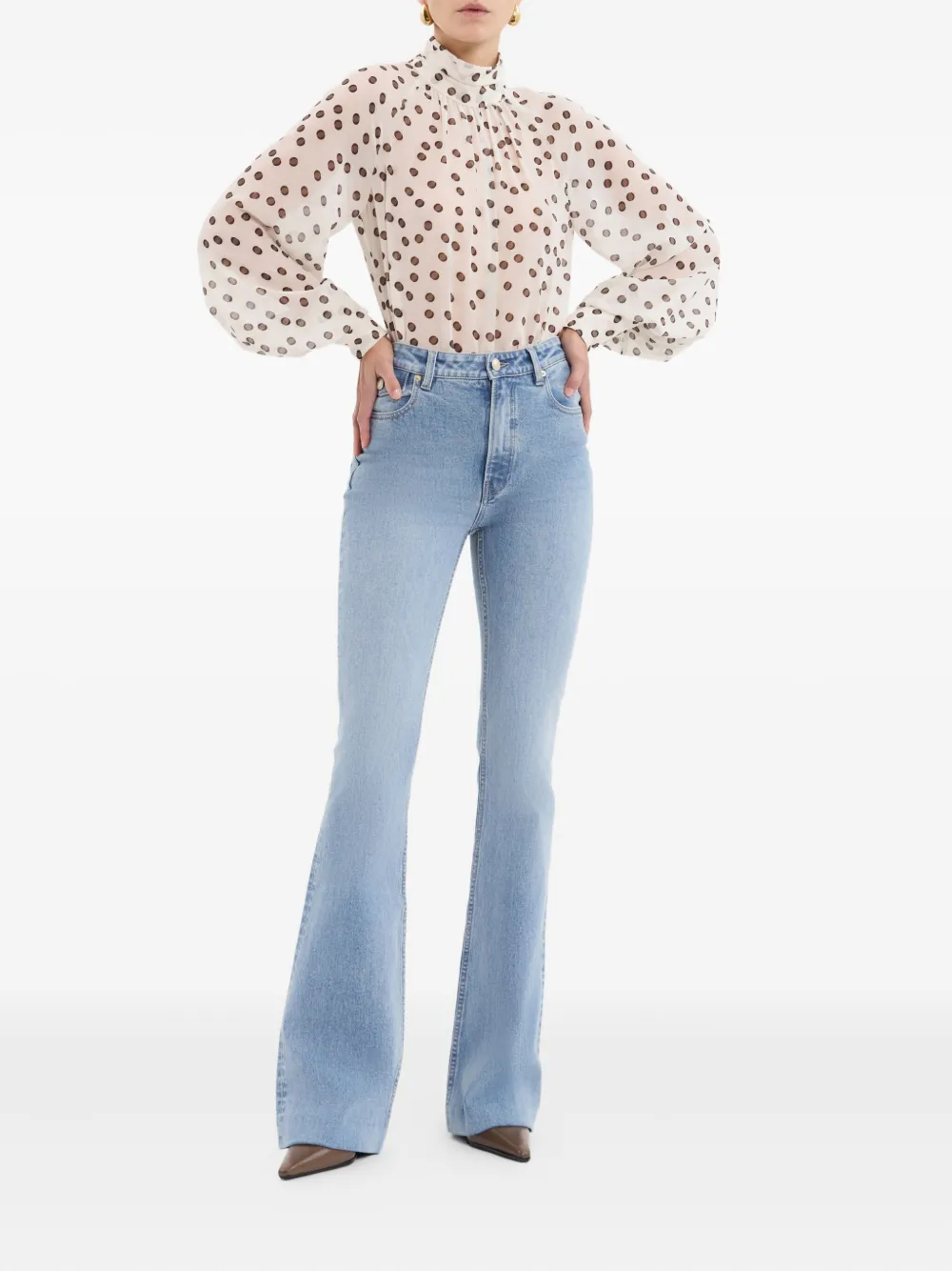 Rebecca Vallance Candice polka-dot high-neck blouse - Beige