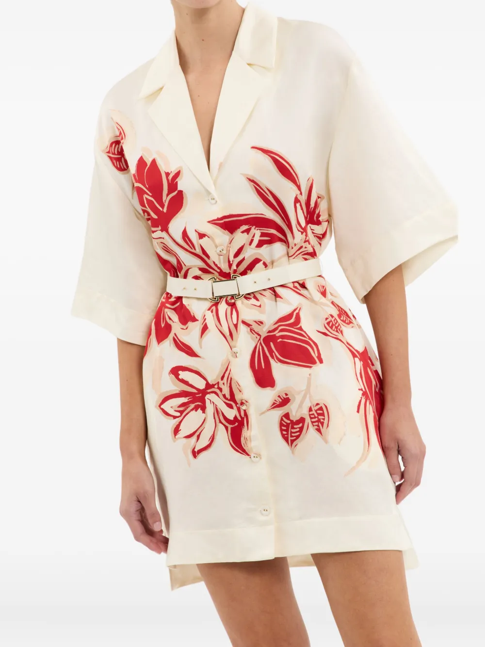 Rebecca Vallance Tallara Floral-print Belted Mini Dress In Neutral