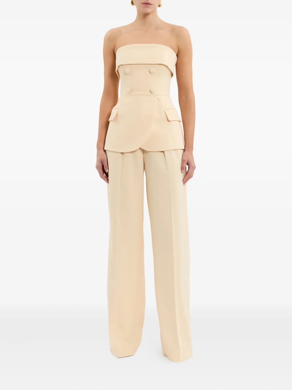 Rebecca Vallance strapless double-breasted top Geel