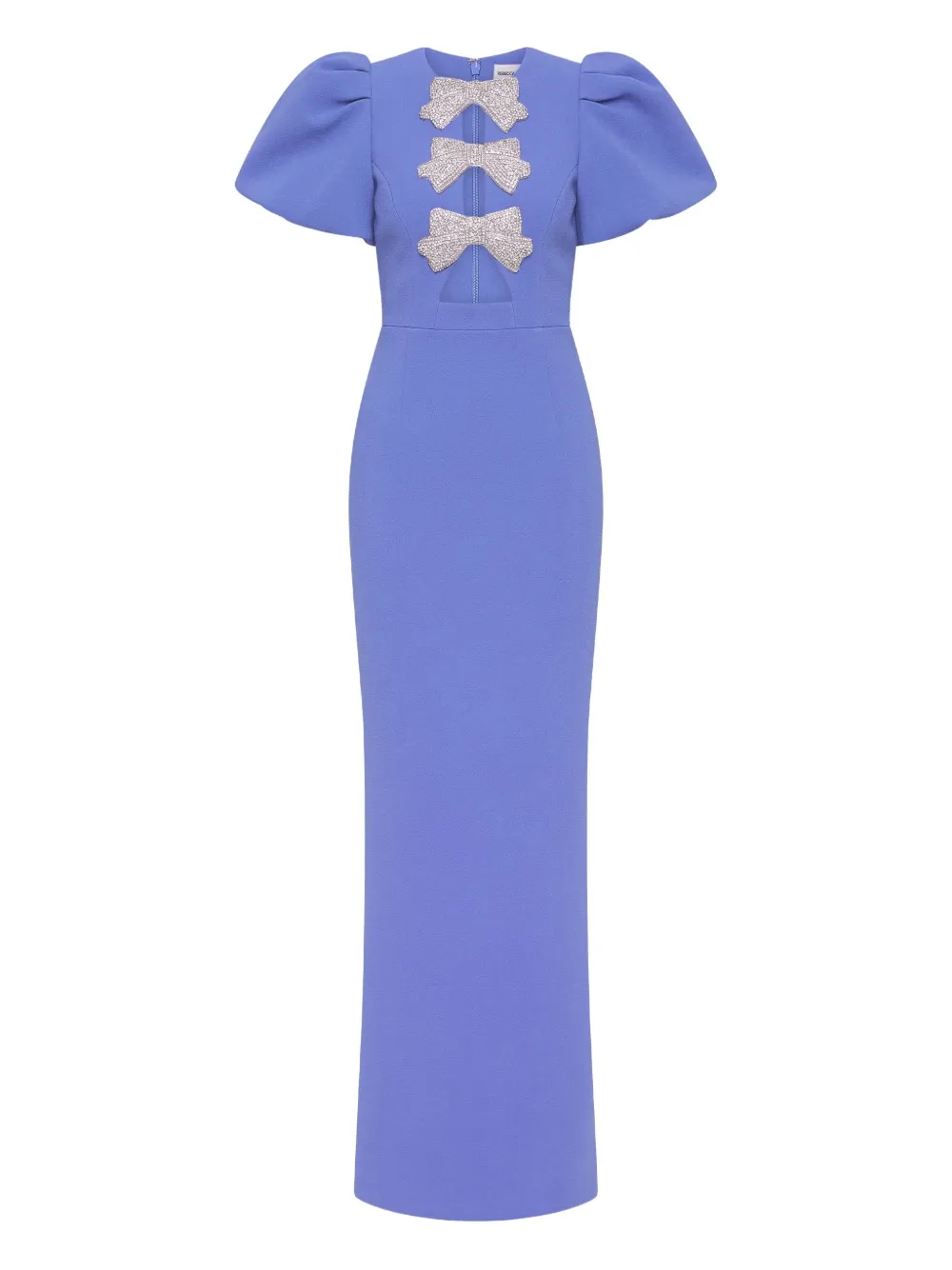 puff-sleeves embellished maxi evening dress