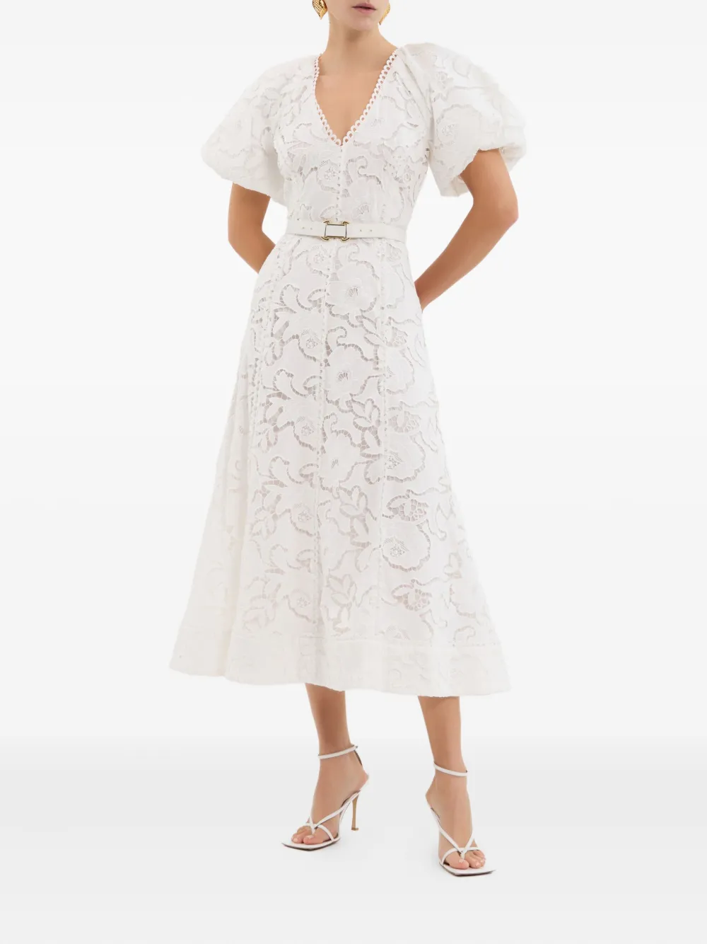 Rebecca Vallance Ginger kanten jurk met pofmouwen Beige