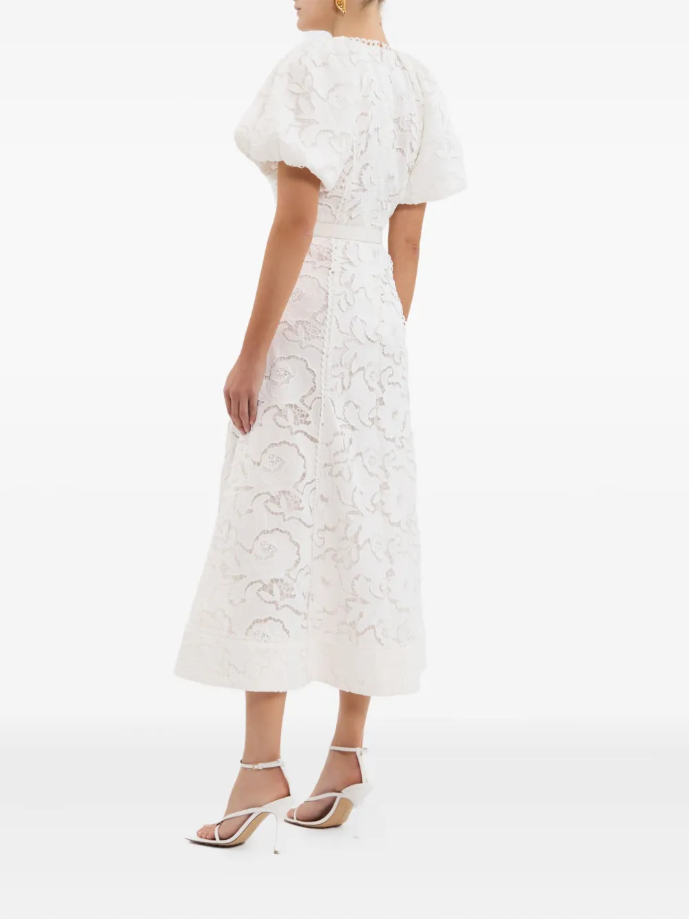 Rebecca Vallance Ginger kanten jurk met pofmouwen Beige