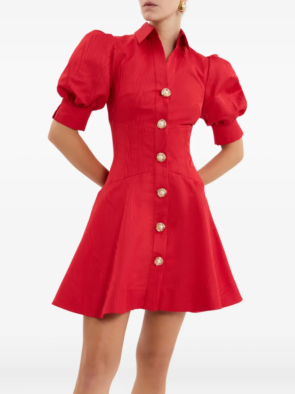 Rebecca Vallance Puff-sleeve Button-front Mini Dress In Red
