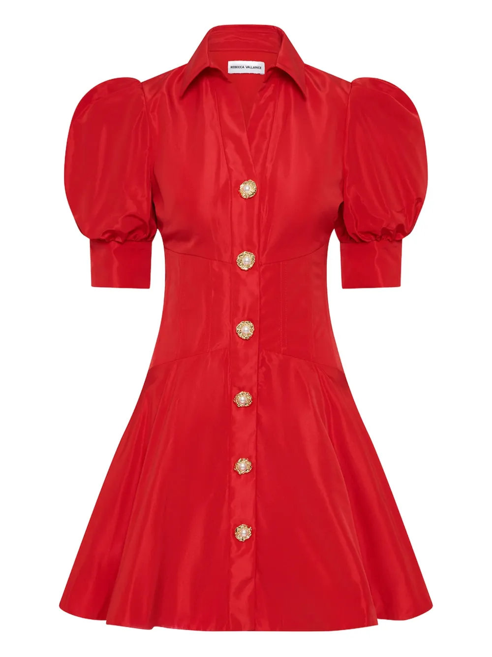 Rebecca Vallance Puff-sleeve Button-front Mini Dress In Red