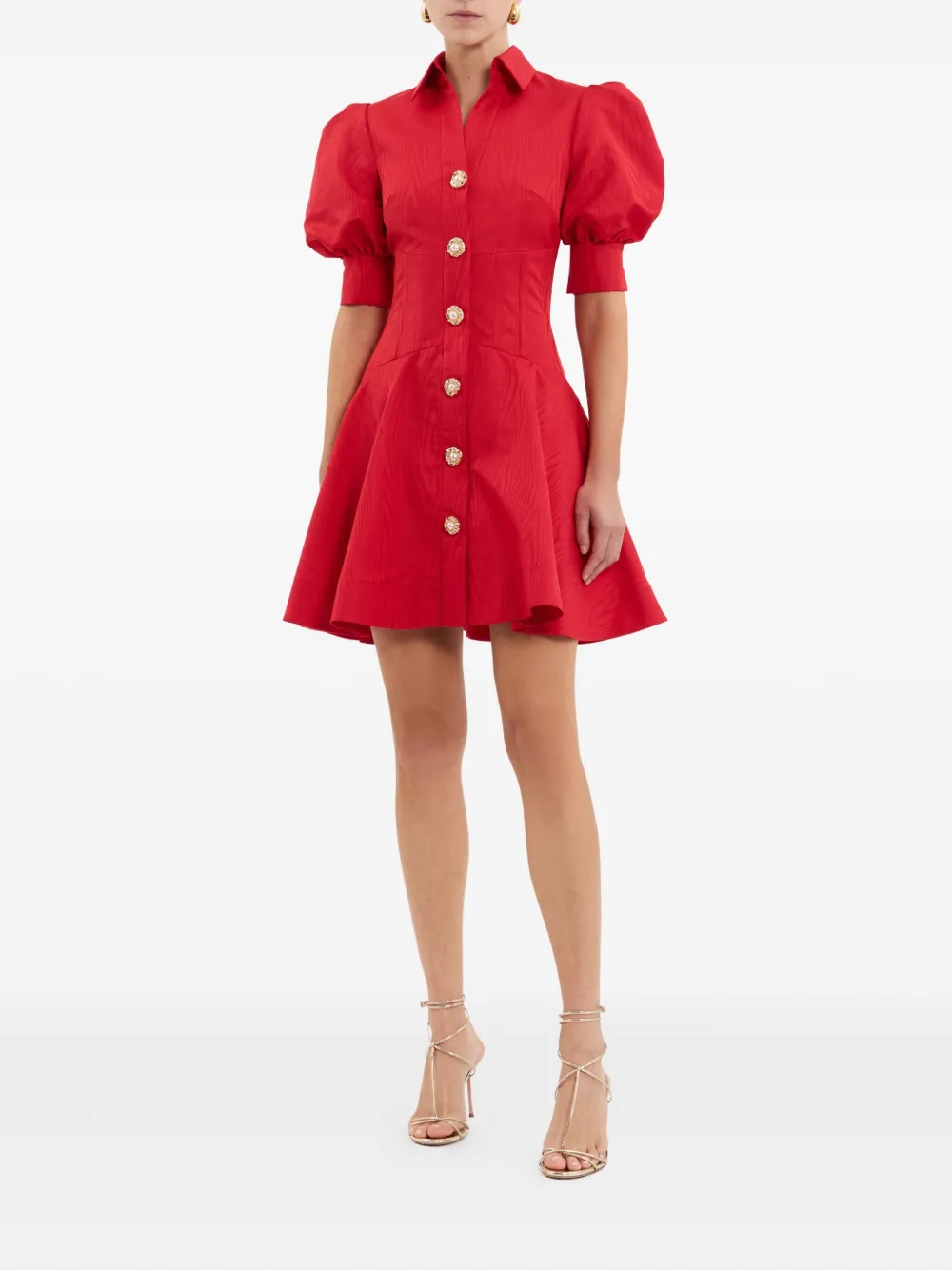 Rebecca Vallance Puff-sleeve Button-front Mini Dress In Red